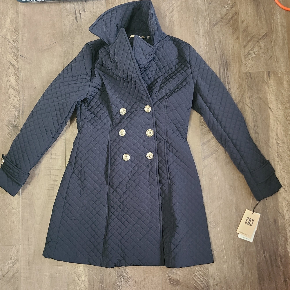 Ivanka Trump Quilted Double-Breasted Navy Pea Coat